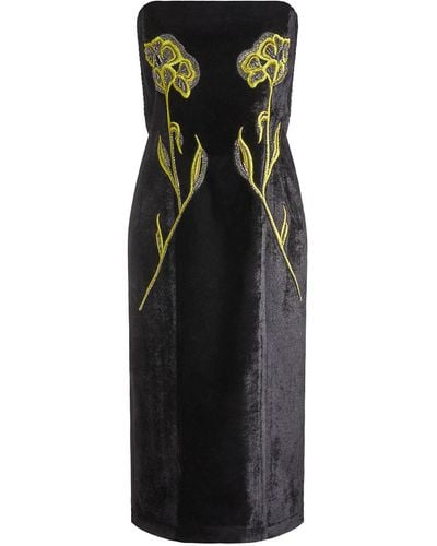 Hope & Ivy The Cami Embroidered Velvet Sleeveless Midi Pencil Dress - Black