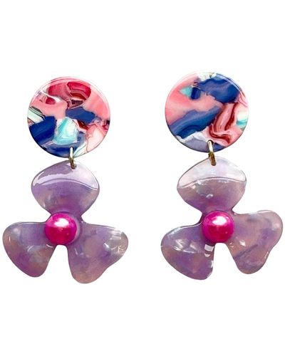 CLOSET REHAB Pearl Water Poppy Drop Earrings In It's A Barbie World - Purple