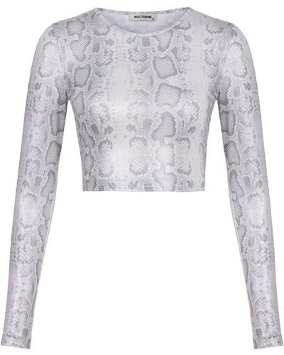 Nocturne Silver Snake Printed Crop Top - White