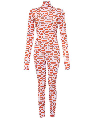 Monosuit Monoskin Jumpsuit With Pants Print -orange - Red