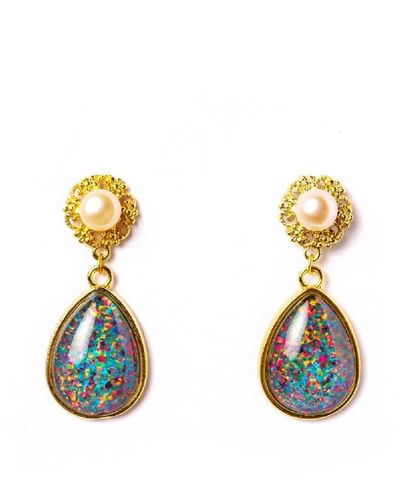 EUNOIA Jewels Eloquence Statement Pink Freshwater Pearl & Teardrop Opal Earrings - Metallic