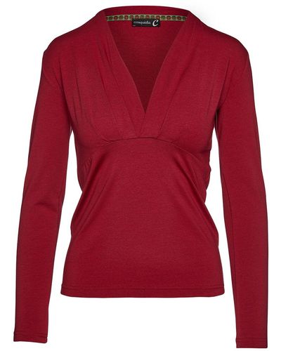 Conquista Long Sleeve Wine Faux Wrap Top In Stretch Jersey Sustainable Fabric - Red