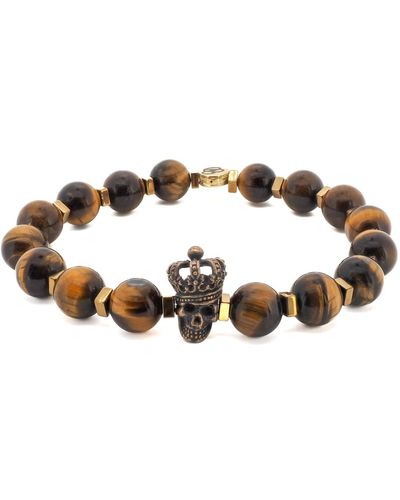 Ebru Jewelry Tiger Eye King Skull Bracelet - Brown
