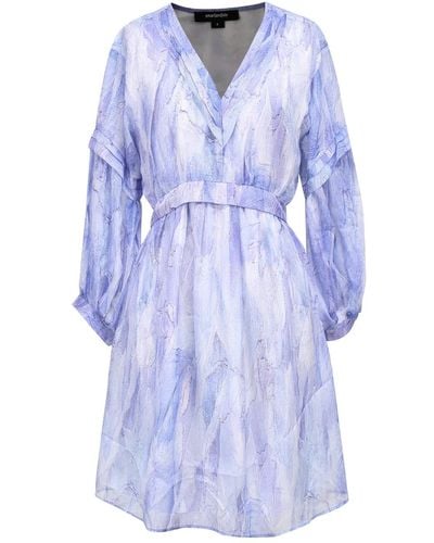 Smart and Joy Short Trapeze Chiffon Dress With Abstract Print - Blue