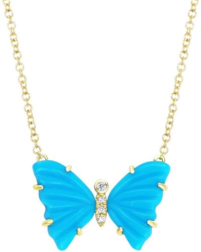 KAMARIA Turquoise Butterfly Necklace With Diamonds And Prongs - Blue