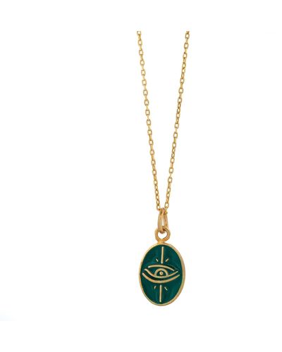Ebru Jewelry Green Enamel Evil Eye Minimalist Gold Protective Necklace - Metallic