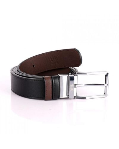 DAVID WEJ Reversible Silver Buckle Belt With Sloped Edges – Brown
