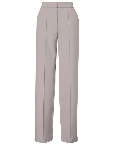 BLUZAT Neutrals Straight-cut Trousers With Stripe Detail - Grey