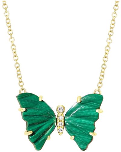KAMARIA Malachite Butterfly Necklace With Diamonds - Green