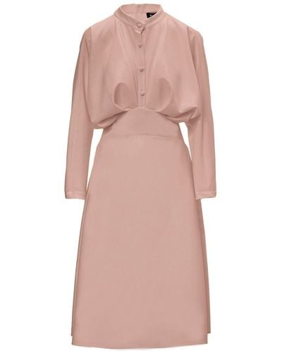 BLUZAT Pink Midi Dress With Draping And Buttons