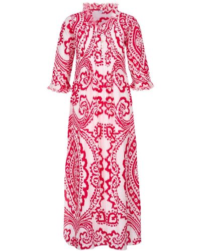 At Last Cotton Annabel Maxi Dress In & White Ikat - Red