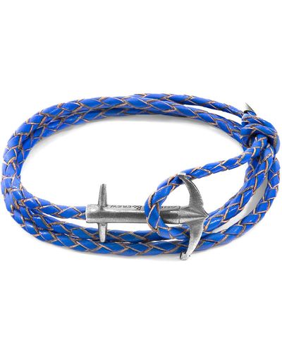 Anchor and Crew Royal Blue Admiral Anchor Silver & Braided Leather Bracelet