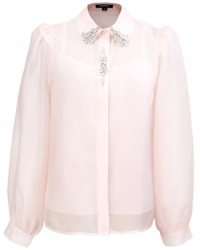Smart and Joy Beaded Collar Organza Shirt - Pink
