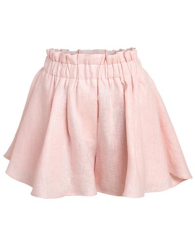 Cliché Reborn High Waist Linen Flowy Shorts In Pink