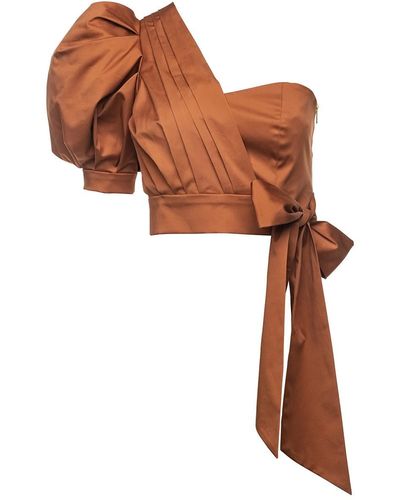 Vasiliki Atelier Emily One-shoulder Cotton Poplin Top In Copper - Brown