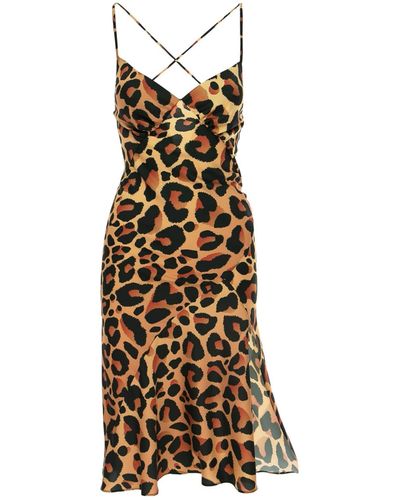 ROSERRY Nairobi Leopard Classic Satin Midi Printed Dress - Metallic