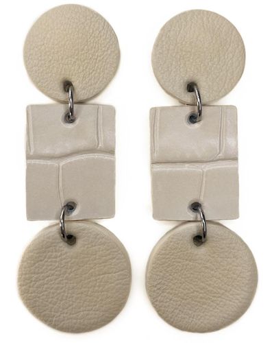 WAIWAI Neutrals Texture Fusion Drop Leather Earrings Ivory - Natural