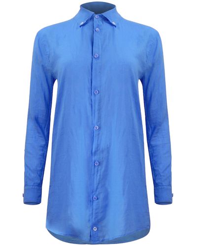 Lezat Naomi Floral Linen Tunic Blouse - Blue