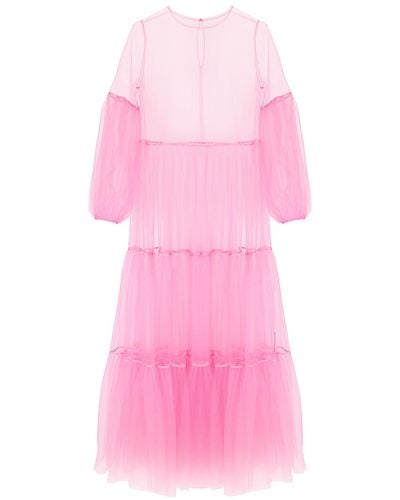 Helene Galwas Alena Maxi Tulle Dress Neon-pink