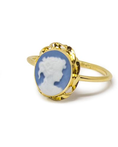 Vintouch Italy Gold-plated Sky Blue Mini Cameo Ring