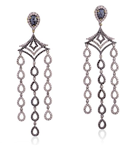 Artisan Natural Spinel & Pave Diamond In 18k Gold With 925 Silver Chandelier Teardrops Earrings - Metallic