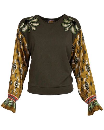 Lalipop Design Abstract Flower Print Sleeves&embroidery Details Sweatshirt - Green