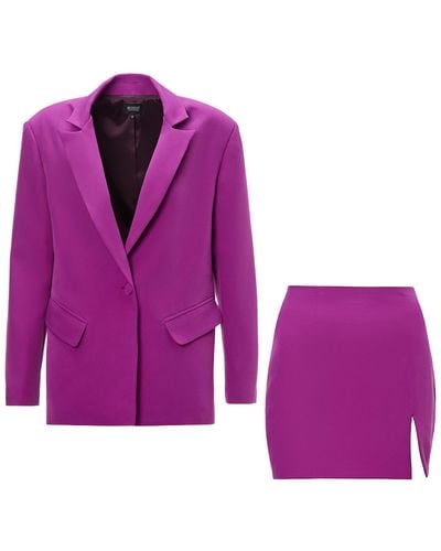 BLUZAT Purple Suit With Regular Blazer And Mini Skirt