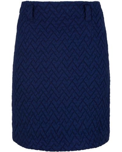 Conquista Jacquard Wool Coat Fabric Mini Skirt - Blue