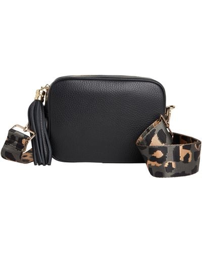 Betsy & Floss Verona Crossbody Tassel Bag With Dark Leopard Strap - Black