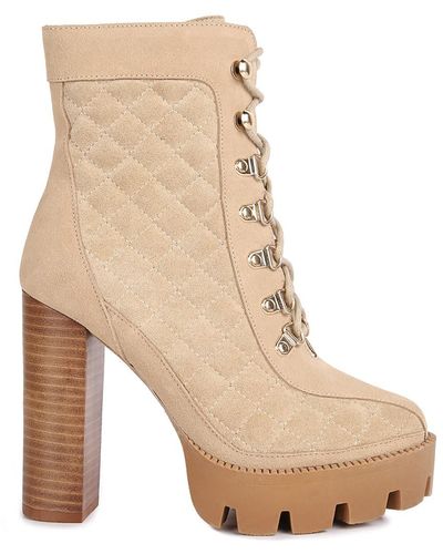 Rag & Co Yoko Beige Fine Suede Quilted Ankle Boots - Natural