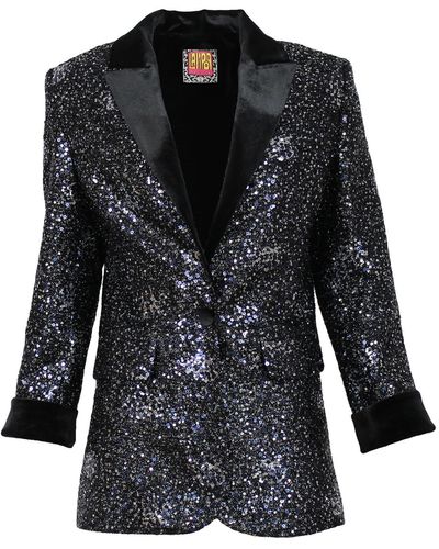 Lalipop Design Sequin Embellished Blazer Jacket - Black