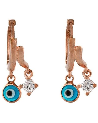 Ebru Jewelry Baby Evil Eye Rose Gold Earrings - Multicolour