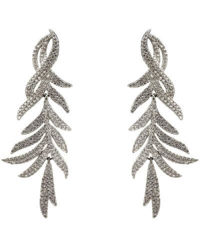 VicStoneNYC Fine Jewelry Feather Party Dangle Earrings - Metallic