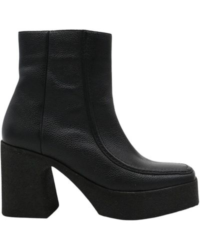 Stivali New York Agathe Platform Ankle Boots In Leather - Black