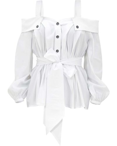 Tia Dorraine Classic Innovation Poplin Off-shoulder Shirt - White