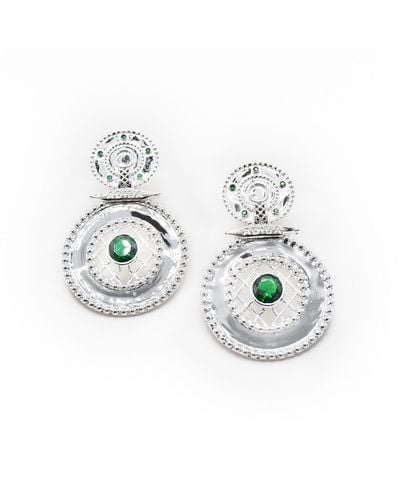 ADIBA Silver Emerald Green Earrings - Metallic