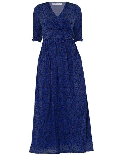 Chapter London Sonia V Neck Wrap Dress - Blue