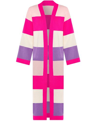 INGMARSON Multicolour Striped Cardigan Long Wool & Cashmere Pink & Lilac