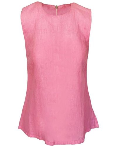 Haris Cotton Sleeveless Solid Linen Blouse - Pink