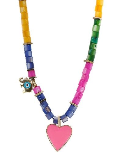 Ebru Jewelry Colours Of Life Pink Love Beaded Necklace - Metallic