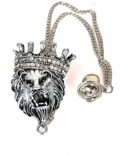 DAVID WEJ Lion King Brooch And Lapel Pin With Detachable Tassels - White