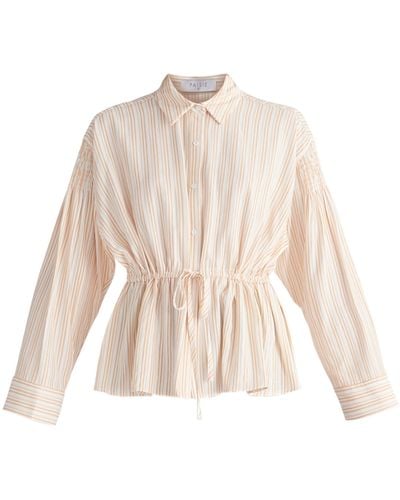 Paisie Neutrals Striped Ruched Shirt In Sand & - Natural