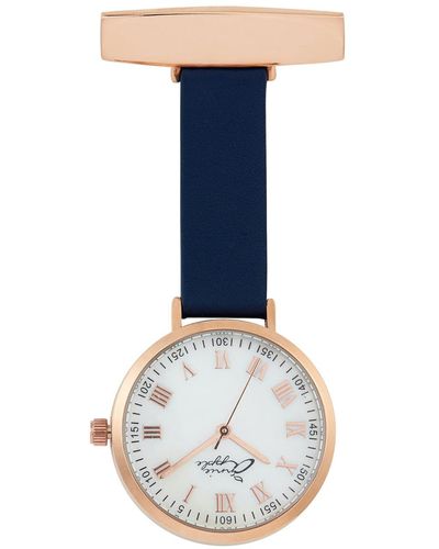 Bermuda Watch Company Annie Apple Meraki Mother Of Pearl Rose Gold Navy Leather Fob 35 - Blue