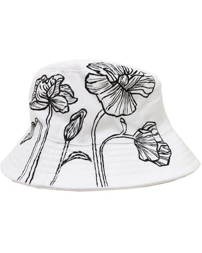 Quillattire Hand Painted Floral Bucket Hat - White