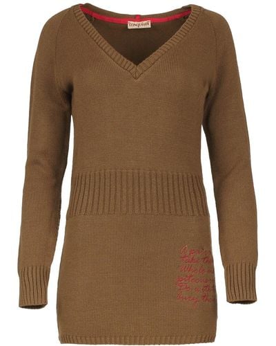 Conquista Knit Tunic Dress With Ribbed Waist - Brown
