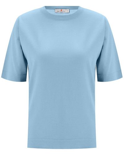 Peraluna Trine O-neck Fine Knit Merino Wool T-shirt - Glacier " - Blue