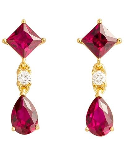 Juvetti Ori Gold Earrings Set With Ruby & Diamond - Pink