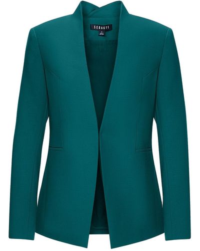 Seragyi Ever Nicole Seasonless Extra Fine Merino Wool Crossover Collar Blazer - Green