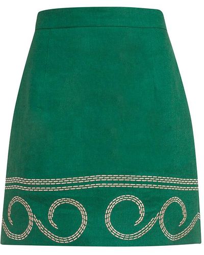 Cliché Reborn Linen Embroidered Mini Skirt In - Green