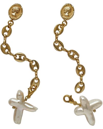 Ninemoo Chain Cross Pearl Earrings - Metallic